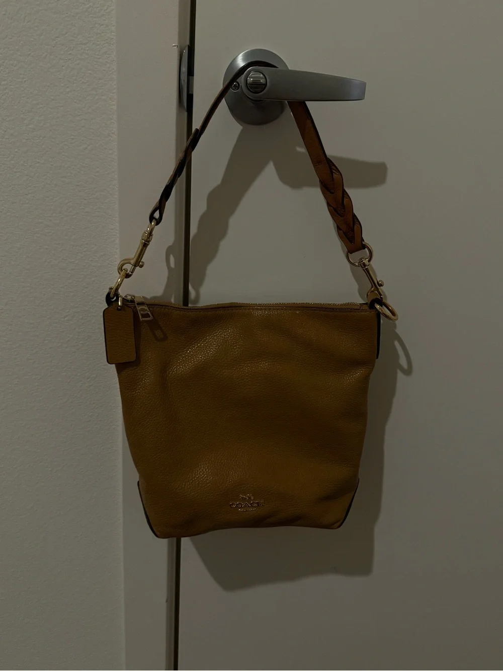 Coach Pebbled Leather Shoulder Bag in Cognac Brown with Gold Hardware